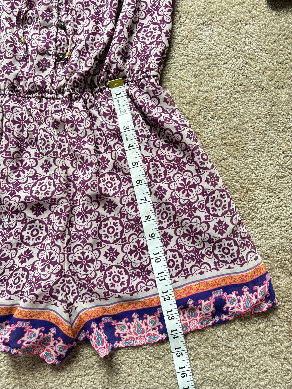 Xhilaration Purple Floral Print Romper with Orange Border - Boho, Indie - Picture 11 of 14